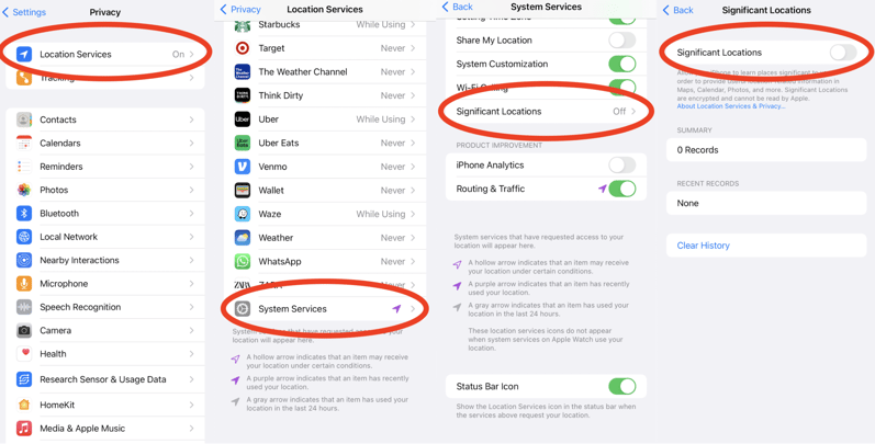 Settings-Privacy-Location Services System Services Significant Locations
