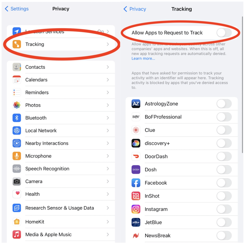 Settings Privacy Tracking