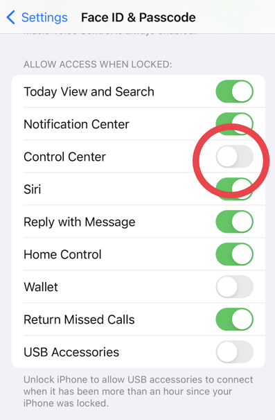 iPhone Control Center